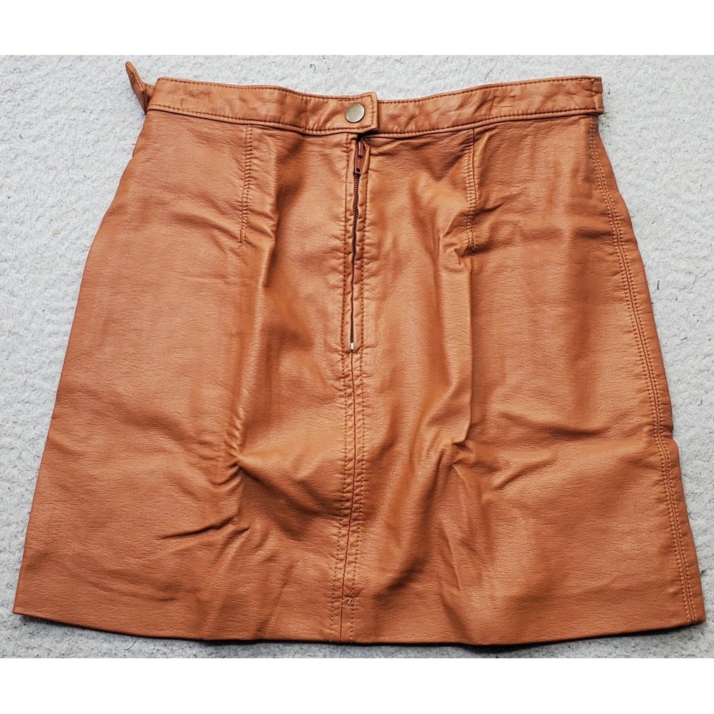 Free People Faux Leather Mini‎ Skirt Womens 0 Tan Lined Midnight Magic Zip Slit
